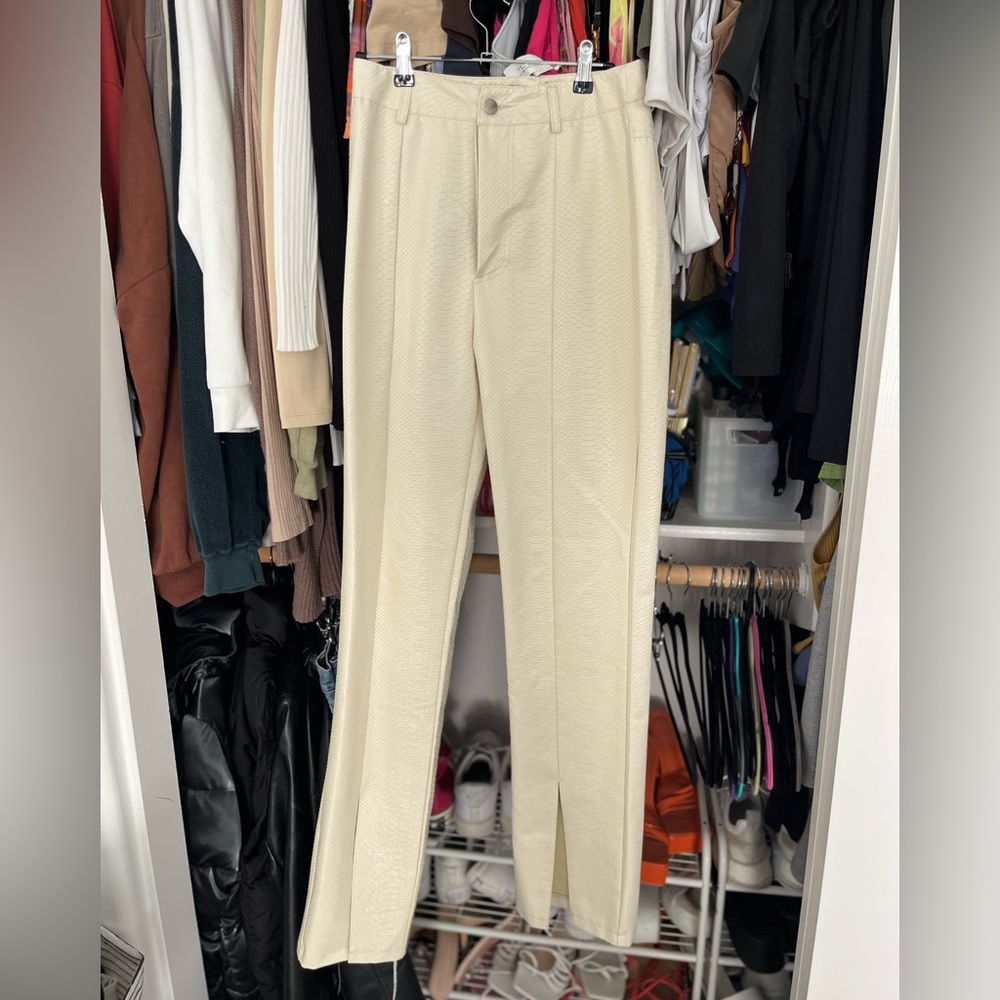 Faux Leather Cream Reptile Print Pants